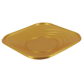 Prato Plastico "X-Table" Quadrado Ouro PP 180mm (8 Unidades)
