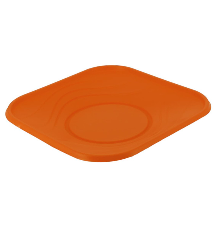 Prato Plastico PP "X-Table" Quadrado Raso Laranja 230mm (8 Unidades)