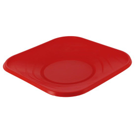 Prato Plastico PP "X-Table" Quadrado Raso Vermelho 230mm (8 Unidades)