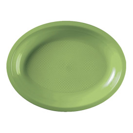 Bandeja de Plastico Oval Verde Limão Round PP 315x220mm (25 Uds)