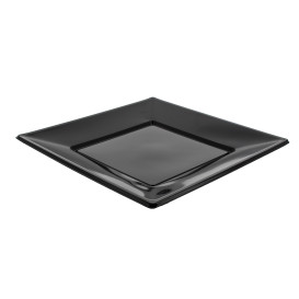 Prato Plastico Raso Quadrado Preto 230mm (750 Uds)