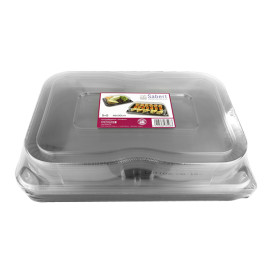 Bandeja Retang. Preto com Tampa PET 46x30cm (15 Uds)