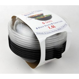 Tigelas de Plastico Preto com tampa 1500ml Ø230mm (5 Uds)