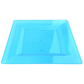 Prato Plastico Rigido Quadrado Turquesa 20x20cm (4 Uds)