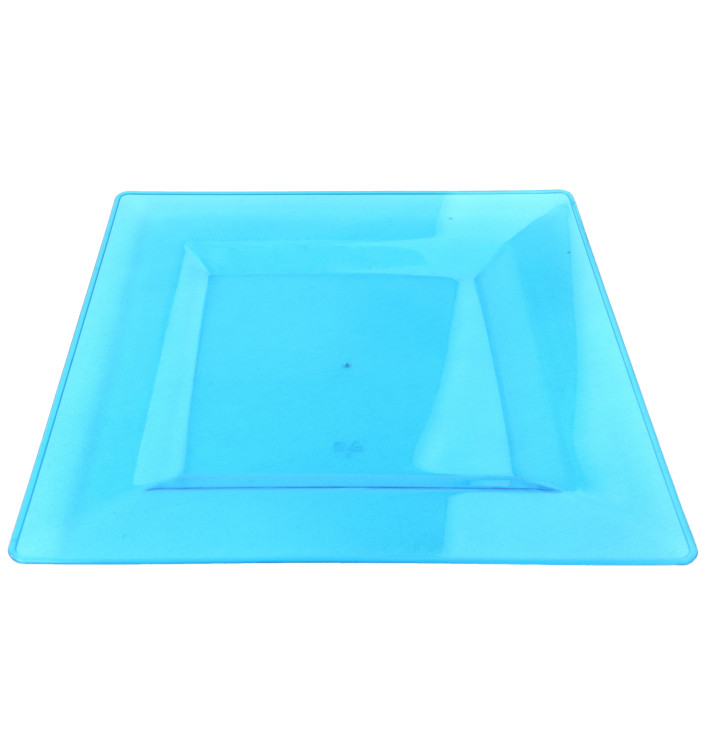 Prato Plastico Rigido Quadrado Turquesa 20x20cm (88 Uds)