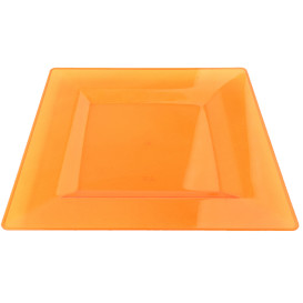 Prato Plastico Rigido Quadrado Laranja 20x20cm (4 Uds)