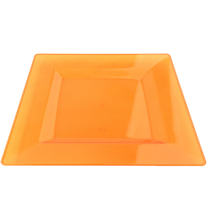 Prato Plastico Rigido Quadrado Laranja 20x20cm (4 Uds)