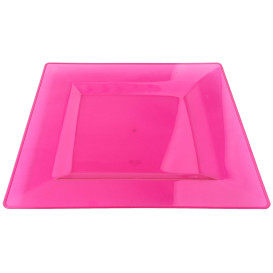Prato Plastico Rigido Quadrado Framboesa 20x20cm (4 Uds)