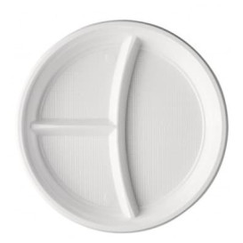 Prato Plastico PS 3 Compar. Branco 220mm (1400 Unidades)