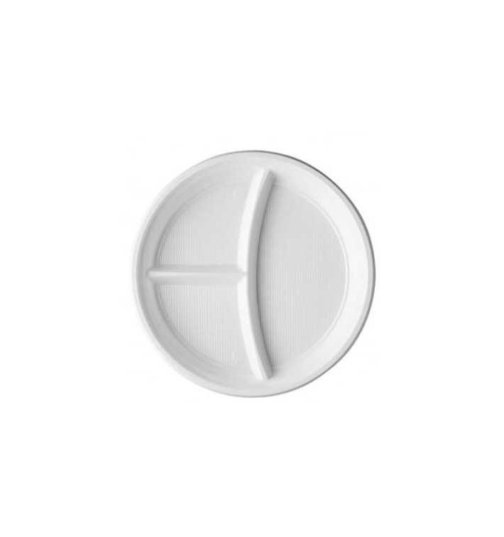 Prato Plastico PS 3 Compar. Branco 220mm (1400 Unidades) Prato Plastico PS 3 Compar. Branco 220mm (1400 Unidades)