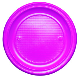 Prato Plastico PS Raso Fucsia Ø220 mm (30 Unidades)