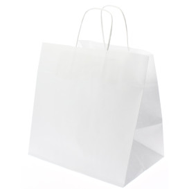 Bolsa Papel Kraft Branco con Asas 80g 30+18x29cm (25 Uds)