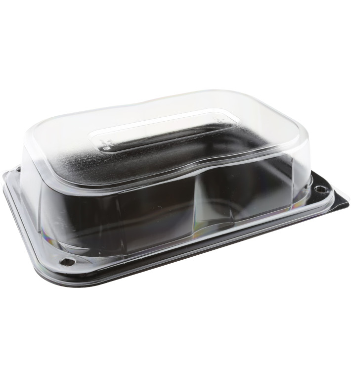 Bandeja Retang. Preto com Tampa PET 24x17cm (5 Uds)