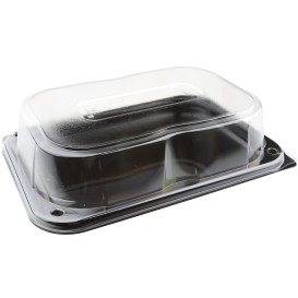 Bandeja Retang. Preto com Tampa PET 24x17cm (30 Uds)