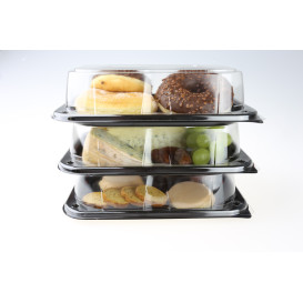 Bandeja Retang. Preto com Tampa PET 24x17cm (30 Uds)