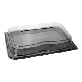 Bandeja Retang. Preto com Tampa PET 35x24cm (15 Uds)