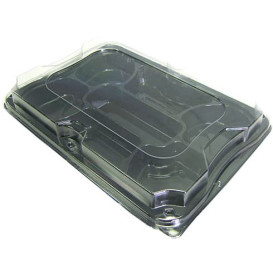 Bandeja Retang. Preto 7C com Tampa PET 35x24cm (5 Uds)