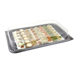 Bandeja Retang. Preto com Tampa PET 46x30cm (15 Uds)