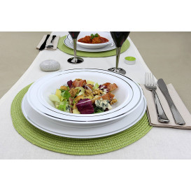 Prato Plástico Fundo Rigido Bordo Prata 23cm (20 Uds)