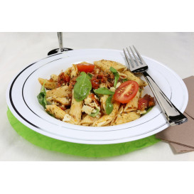 Prato Plástico Fundo Rigido Bordo Prata 23cm (20 Uds)