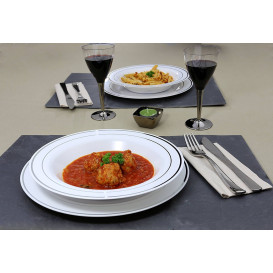 Prato Plástico Fundo Rigido Bordo Prata 23cm (200 Uds)