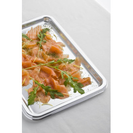 Bandeja Plastico Luxo Retang. Prata 35x24cm (5 Uds)