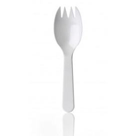 Garfo de Plástico SPORK PS Branco 98mm (100 Uds)