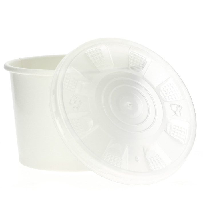 Taça de Cartão Branco com Tampa PP 250ml (250 Uds) Taça de Cartão Branco com Tampa PP 250ml (250 Uds)