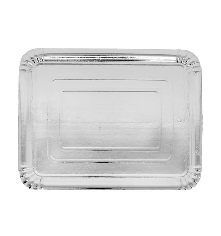 Bandeja de Cartão Rectangular Prata 12x19 cm (100 Uds)