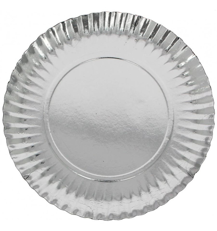 Prato de Cartão Redondo Prata 250 mm (100 Uds) Prato de Cartão Redondo Prata 250 mm (100 Uds)