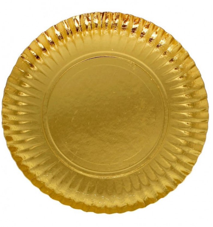 Prato de Cartão Redondo Ouro 250 mm (100 Uds)