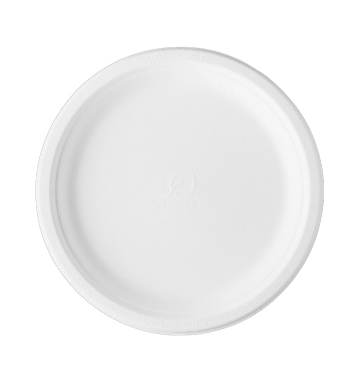 Prato Cana-de-açúcar Bagaço Branco Ø25,3 cm (50 Uds) Prato Cana-de-açúcar Bagaço Branco Ø25,3 cm (50 Uds)