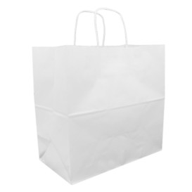 Saco Papel Kraft Branco Asas 90g 32+16x31cm (50 Uds)