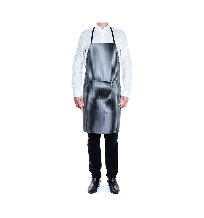 Avental Peito e Bolso Cinza com Riscas Preto 75x90cm (20 Uds) Avental Peito e Bolso Cinza com Riscas Preto 75x90cm (20 Uds)