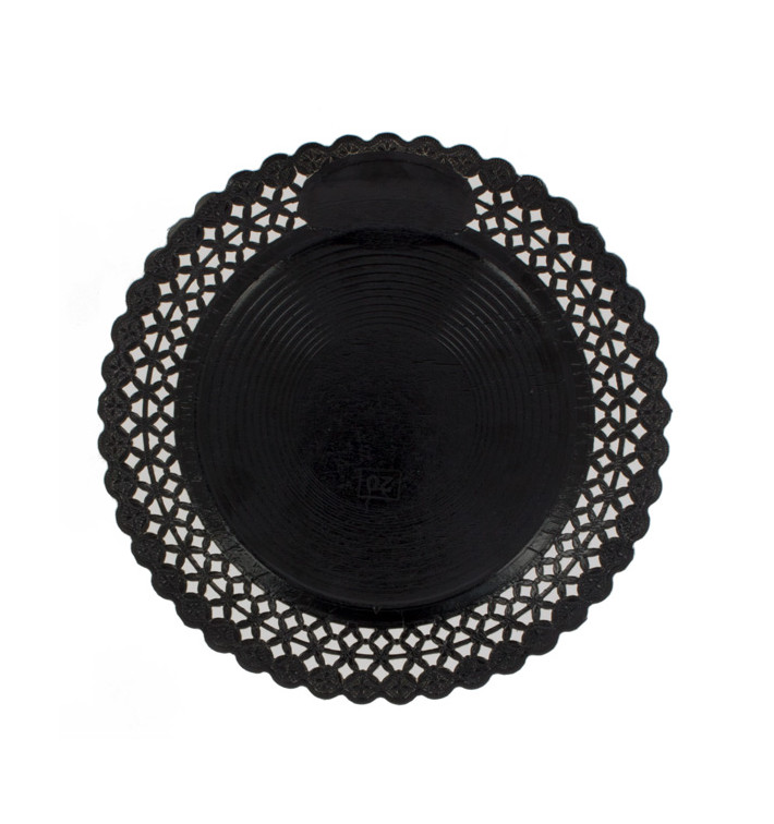Prato de Cartão Redondo Renda Preto 20 cm (100 Uds) Prato de Cartão Redondo Renda Preto 20 cm (100 Uds)