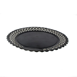 Prato de Cartão Redondo Renda Preto 20 cm (100 Uds)