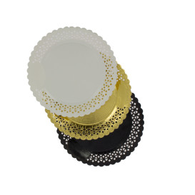 Prato de Cartão Redondo Renda Preto 25 cm (50 Uds)