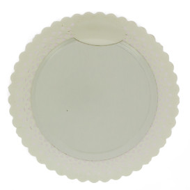 Prato de Cartão Redondo Renda Branco 38 cm (50 Uds)
