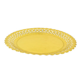 Prato de Cartão Redondo Renda Ouro 32 cm (100 Uds)