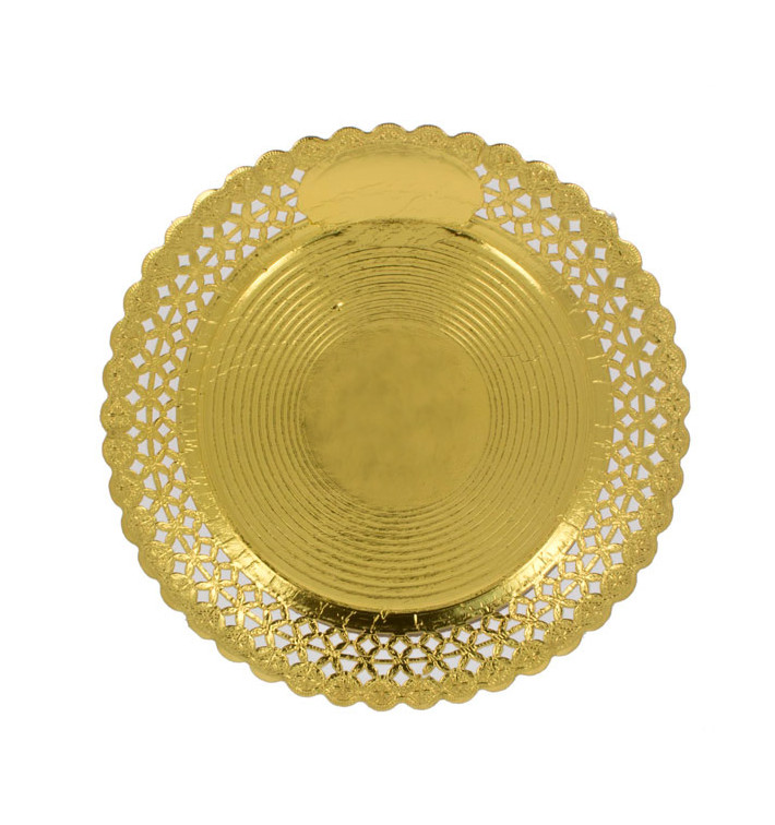 Prato de Cartão Redondo Renda Ouro 35 cm (100 Uds) Prato de Cartão Redondo Renda Ouro 35 cm (100 Uds)