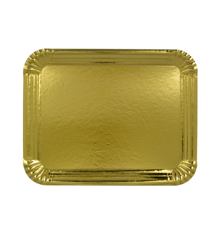 Bandeja de Cartão Rectangular Ouro 14x21 cm (100 Uds) Bandeja de Cartão Rectangular Ouro 14x21 cm (100 Uds)