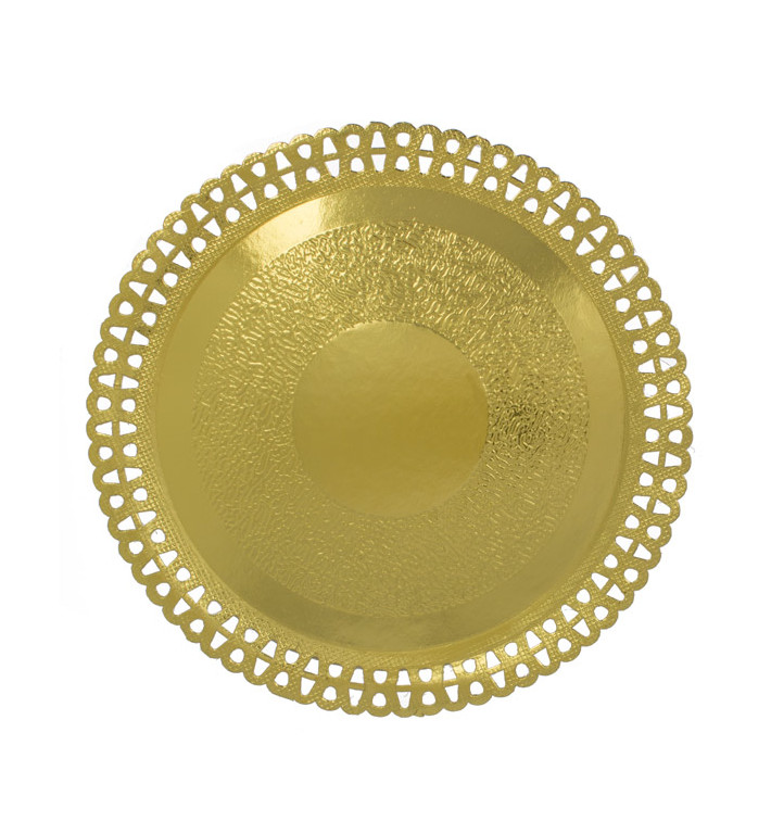Prato de Cartão Redondo Renda Ouro 290 mm (200 Uds) Prato de Cartão Redondo Renda Ouro 290 mm (200 Uds)