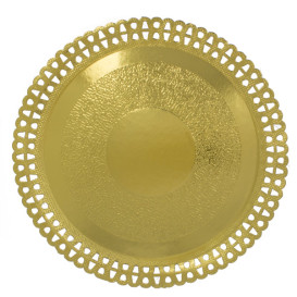 Prato de Cartão Redondo Renda Ouro 330 mm (200 Uds)