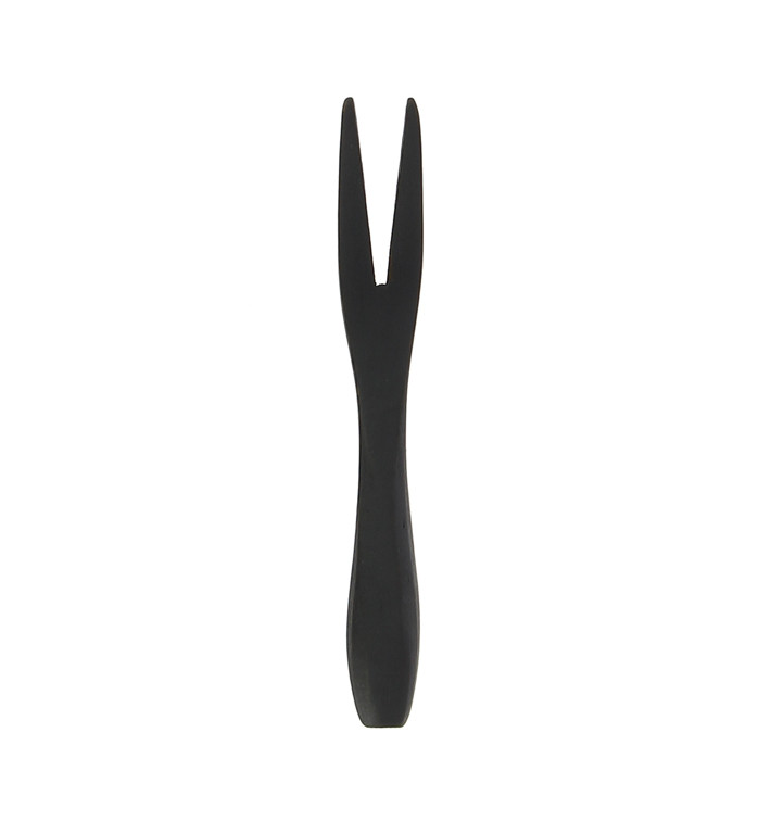 Mini Garfo Degustação Bambu em Cor Preto 9cm (500 Unidades)