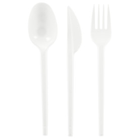 Conjunto Talheres Garfo, Colher e Faca Branco (25 Uds)