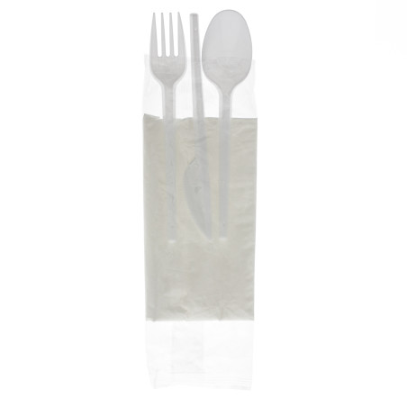 Conjunto Garfo, Colher, Faca e Guardanapos (250 Uds)