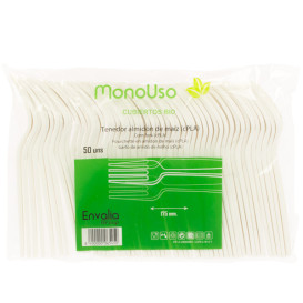Garfo em Amido de Milho CPLA Branco 17,5cm (50 Uds)