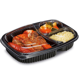 Embalagem Retangular PP Preto 3C 1250ml 255x189x45mm (40 Uds)