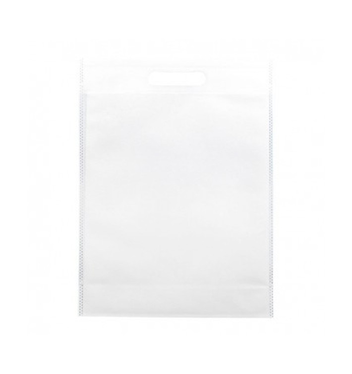Saco Não Tecido com Asas Vazadas Branco 30+10x40cm (200 Uds) Saco Não Tecido com Asas Vazadas Branco 30+10x40cm (200 Uds)