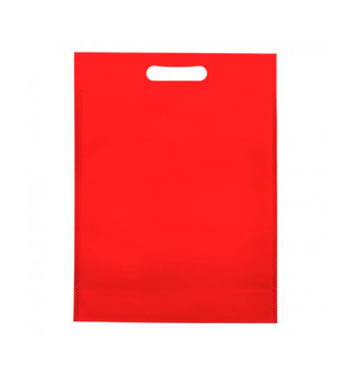 Saco Não Tecido com Asas Vazadas Vermelho 30+10x40cm (25 Uds)